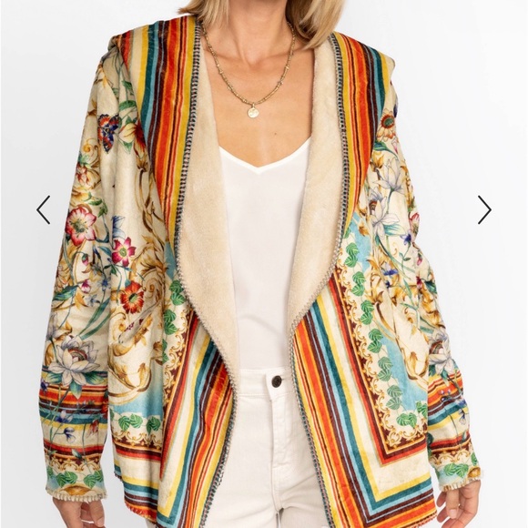 NWT Johnny Was Felix Cozy Sherpa Topper Hoodie Jacket Floral Southwest Dessert L - Picture 4 of 10